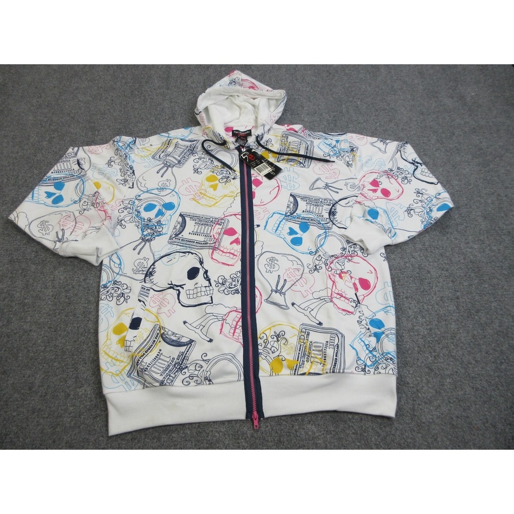 VINTAGE Five Elementz Hoodie Mens 3XL White AOP Skull Hip Hop Y2K Grunge Skater